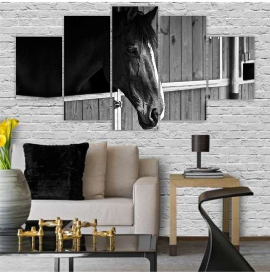 Quadros Decorativos Mosaico cavalo preto e branco 115cm x 60cm